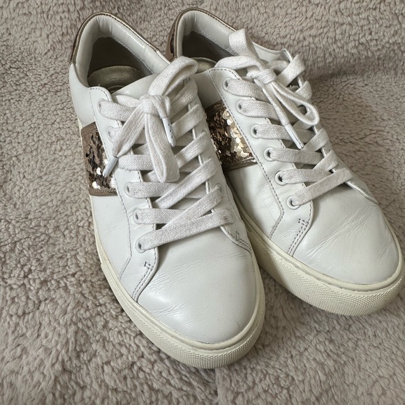 Tory Burch White and Gold Sequin Sneakers - Picture 3 of 5